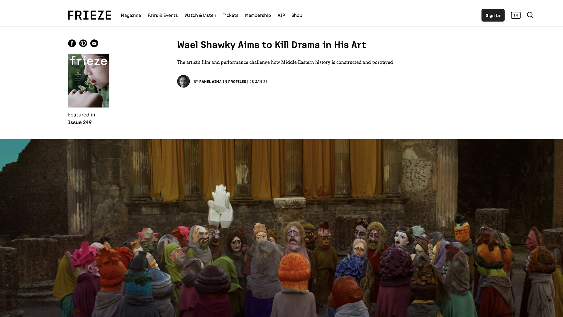 Wael Shawky « Wael Shawky Aims to Kill Drama in His Art » | via Frieze, January 28, 2025