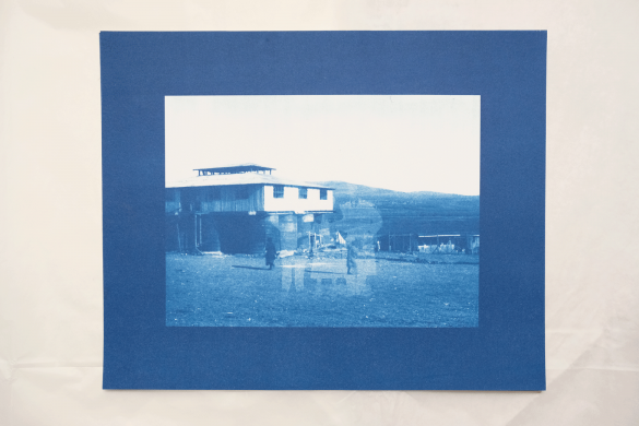 Un-Dividing History, 2017, 4 Pairs of glass plates, 18 x 24 cm each, 8 Cyanotype contact-prints, 18 x 24 cm each