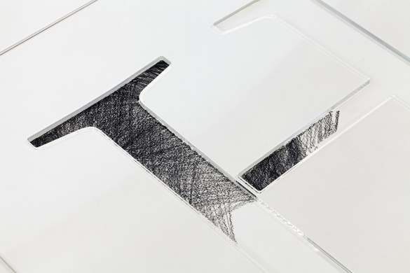 Writing, Museum name, H Letters, 2014, Plexiglass and pencil on paper, Variable dimensions