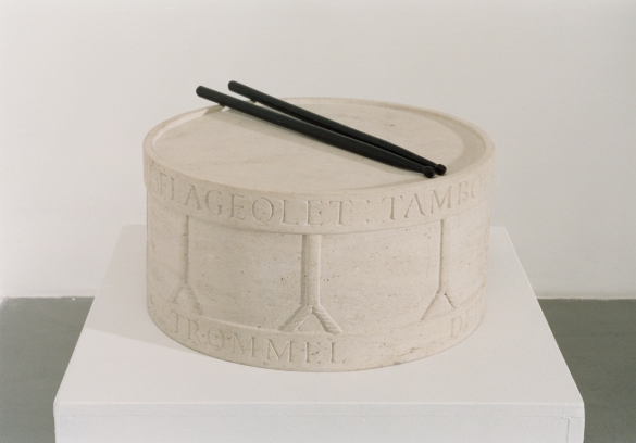 The Flageolet's Surname/Drum, 1991, Sandstone, bronze sticks, 19 x Ø 38 cm