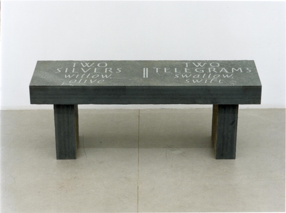 Two Silvers/Two Telegrams, 1999, Bench/Scottish slate, 40 x 107 x 32 cm