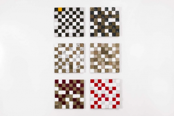 Adidas, 2019, Concrete, beeswax, plaster, solder, tar and pigment powder, 6 pieces, 40 x 40 x 5 cm each, Ed. 5 + 2 AP