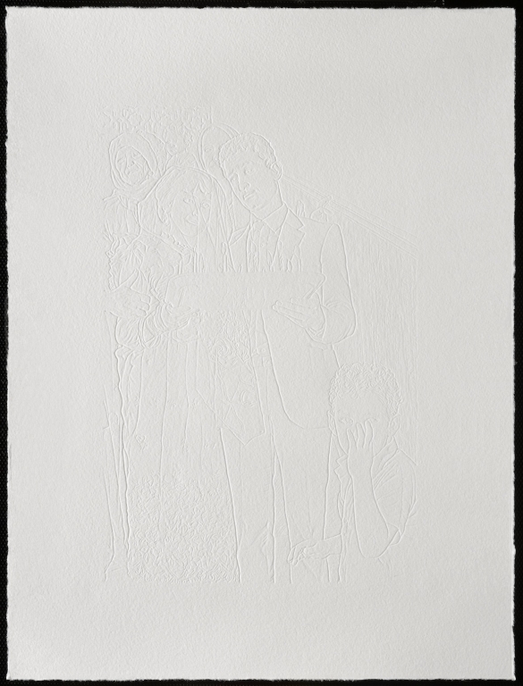 To my Brother, 2012, Hand carving from photographs on paper, glass, wood framing, Series of 60, 42.5 x 32.5 cm