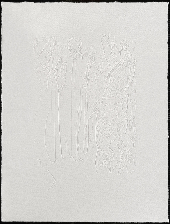 To my Brother, 2012, Hand carving from photographs on paper, glass, wood framing, Series of 60, 42.5 x 32.5 cm
