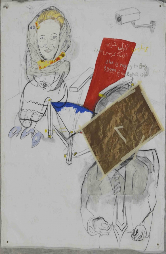 Reclining Man with Sculpture 4, 2008/2014, Mixed media on canvas, 205.5 x 160.5 cm