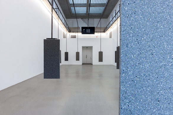 Earshot, 2016, HD Video, sound, loudspeakers, C-Print on kodak metallic paper mounted onto re-bonded foam, Video; 21:47 mins; Installation; Variable dimensions; C-Prints; 50 x 125 cm., Ed. 2 + 2 AP. Installation view, Portikus, Frankfurt/Main, 2016