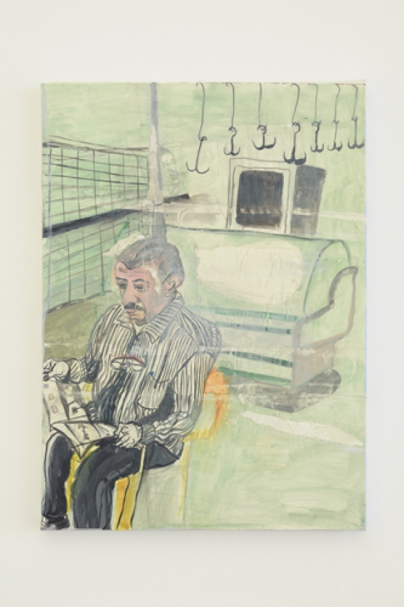 Bassam Ramlawi Painting, The Butcher, 2010, Acrylic and collage on canvas, 55 x 40 cm