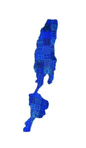 Hide Geographies, The Lowest Point on Earth Memorial Park, Earth and the Solar System (Dead Sea), 2017, Embroidery on fabric, 315 x 60 cm, Variations of 3 + 2 AP, Each unique