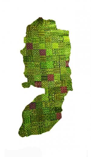 Hide Geographies, Area C Fields of Gold, Botanical Department (West Bank), 2017, Embroidery on fabric, 355 x 160 cm, Variations of 3 + 2 AP, Each unique