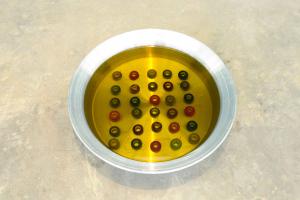 Incubation, 1995 - 2017, Round metal pot, olive oil, embroidery threads, Variable dimensions, Ed. 3 + 2 AP