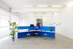 The Whole Truth, 2012, Reverse engineered lie detector, 3 channel video, stereo sound, desk, 3 chairs, 3 artificial plants, 24 minutes, 612 x 435 x 190 cm, Ed.5 + 2 AP