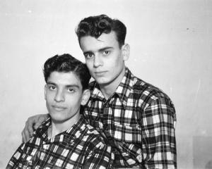 Hashem El Madani: Studio Practices, Amin Hijazi (left) and his cousin Gharamti, Studio Shehrazade, 1950-60s, silver print, 29 x 19 cm
