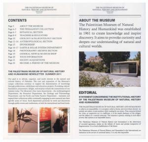 The Palestinian Museum of Natural History and Humankind, Newsletter, Summer 2011