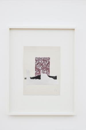 Untitled (collages), 2018, gouache, pencil, textile cut and pasted photographs, paper on paper, 57.5 x 48.5 x 4 cm