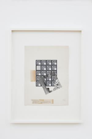 Untitled (collages), 2018, gouache, pencil, textile cut and pasted photographs, paper on paper, 57.5 x 48.5 x 4 cm