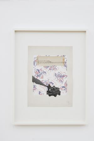 Untitled (collages), 2018, gouache, pencil, textile cut and pasted photographs, paper on paper, 57.5 x 48.5 x 4 cm