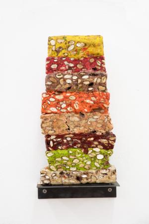 Untitled (Nougat Cross Section Flavor Sampler, fig.1), 2016, Moroccan sweets, vanished, 28.7 x 15 x 3.5 cm