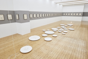 Rayyane Tabet, Rosettes, 2021, Single rosettes between 29 and 100cm diameter, Installation size variable, Exhibition view Sfeir-Semler Gallery Hamburg 2021