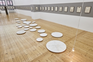 Rayyane Tabet, Rosettes, 2021, Single rosettes between 29 and 100cm diameter, Installation size variable, Exhibition view Sfeir-Semler Gallery Hamburg 2021