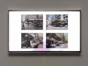 Lawrence Abu Hamdan, Shot Twice (With the Same Bullet), 2021, 8 flatscreens with aluminium frame, mounted photos, 125 x 73 x 8,5 cm, Edition of 6 + 2 AP, Installation view Bonnie’s Konsthall 2021