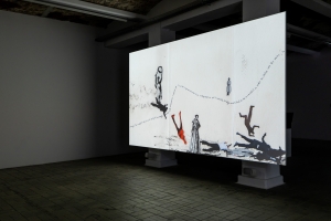 Rabih Mroué, Under the Carpet, Installation view of the exhibition Schering Stiftung Award for Artistic Research 2020, KW Institute for Contemporary Art, Berlin 2022. Photos: Frank Sperling