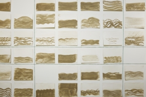 Dineo Seshee Bopape, Master Harmoniser, 2020 (detail), Drawings, clay and soil on watercolour paper, Courtesy the bakgethwa ancestors, Installation view: Artes Mundi 9. Photography: Polly Thomas