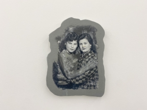 Akram Zaatari, Footnotes to Hashem el Madani’s Studio Practices #5, 2018, Print transfer on gypsum board, 17,5 x 15,5 cm