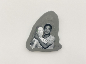 Akram Zaatari, Footnotes to Hashem el Madani’s Studio Practices #6, 2018, Print transfer on gypsum board, 15,5 x 18 cm