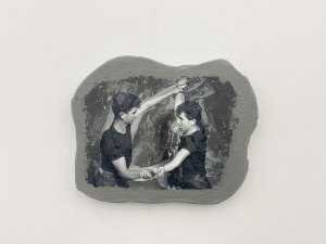 Akram Zaatari, Footnotes to Hashem el Madani’s Studio Practices #4, 2018, Print transfer on gypsum board, 15,5 x 20 cm
