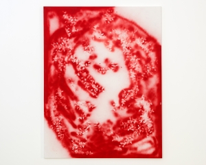 Ania Soliman, cloy-almanac (outguess-dear) [Witnesser 10], 2022, Spray paint on canvas, 180 x 140 x 2 cm