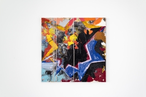 Short Circuit , 2023 Oil, household gloss paint on canvas 91,5 × 91,5 cm