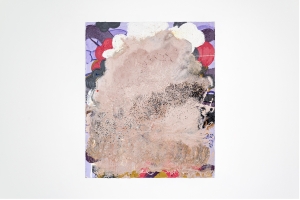 Razor Burn , 2023 Oil, household gloss paint, lace, and black seed on canvas 61 × 50,8 cm