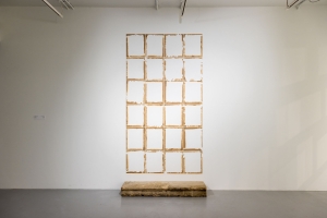 Absence, 1998, Adhesive tape, stone, 263,4 x 125 cm