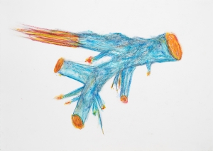 Khalil Rabah, Testimonies, 2025, oil pastel on paper, 40 × 60 cm