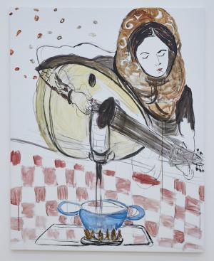 Issaf & the luth, 2016, Oil on canvas, 145 x 115 cm