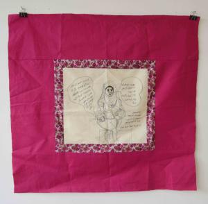 My speciality was to make a peasants' haircut, but they obliged me work till midnight often, 2015-2017, hand and machine stitched embroidery, 68 x 75 cm