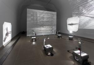 Saydnaya (ray traces), 2017, Installation: 6 inkjet prints on acetate sheets on overhead projectors, Variable dimensions, Ed. 3 + 2 AP, Installation view, Hammer Museum, LA, 2018