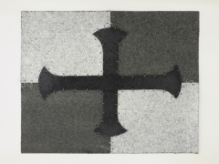Cabaret Crusades: Flag 3, 2010, Tarmac, sandpaper, pigment, paint, galvanized wire, 40 x 50 cm, framed