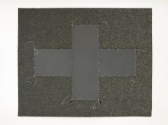 Cabaret Crusades: Flag 4, 2010, Tarmac, sandpaper, pigment, paint, galvanized wire, 40 x 50 cm, framed