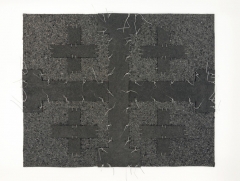 Cabaret Crusades: Flag 6, 2010, Tarmac, sandpaper, pigment, paint, galvanized wire, 40 x 50 cm, framed