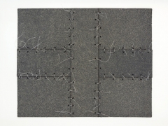 Cabaret Crusades: Flag 8, 2010, Tarmac, sandpaper, pigment, paint, galvanized wire, 40 x 50 cm, framed
