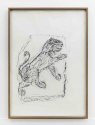 Orthostate #034 (Lion), 2017, 32 framed charcoal on paper rubbings, vinyl on wall, 107x77cm each