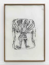 Orthostate #060 (Winged Man With Lion Head), 2017, 32 framed charcoal on paper rubbings, vinyl on wall, 107x77cm each