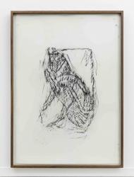 Orthostate #148 (Winged Lion With Horns), 2017, 32 framed charcoal on paper rubbings, vinyl on wall, 107x77cm each