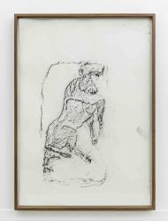 Orthostate #093 (Bull), 2017, 32 framed charcoal on paper rubbings, vinyl on wall, 107x77cm each